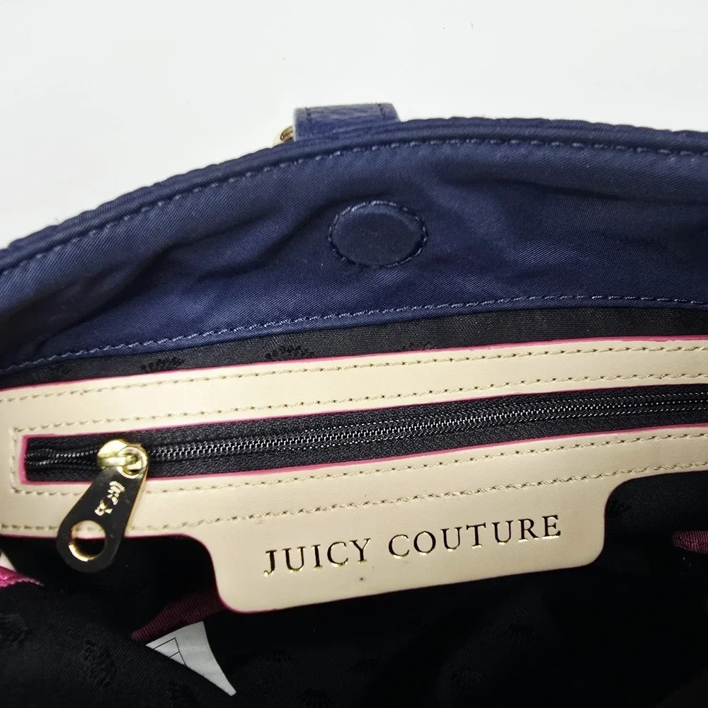 Juicy Couture Navy‎ Quilted Studded Crossbody Bag Chain Gold Monogram Tassel